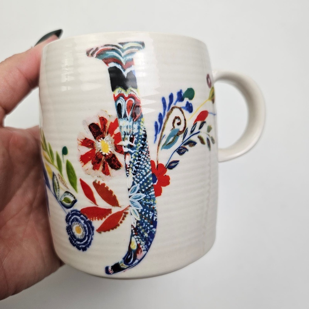 Starla M Halfmann x Anthropologie J‎ Initial Floral Coffee Mug